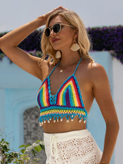 Contrast Halter Neck Swim Top