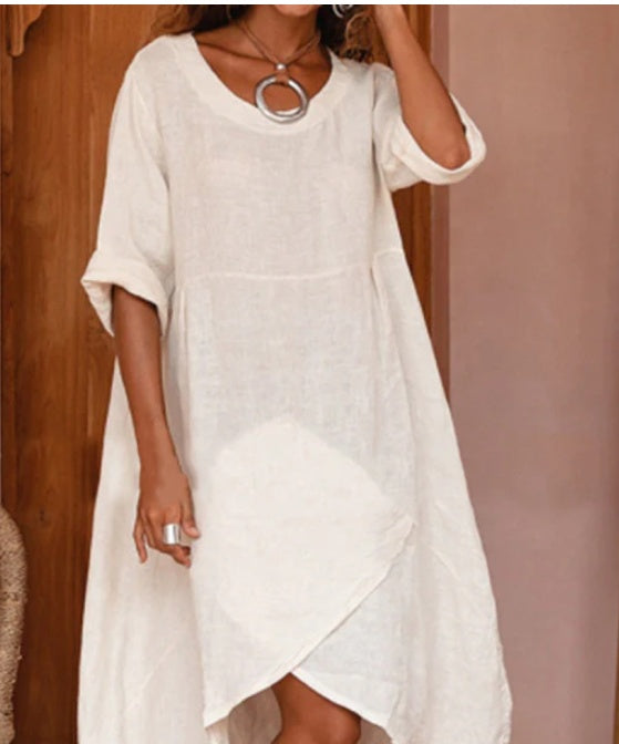 Women Neck Pocket Summer Loose Casual Maxi Dress