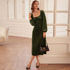 Women's Fashion Long Sleeve Velvet Dress