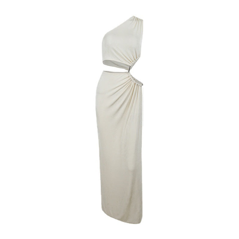 Women's Hollow Shoulder Temperament Commute One Shoulder Sleeveless Dress