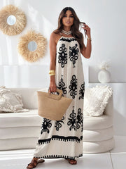 European And American Ladies Fashion Printing Slip Maxi Dress