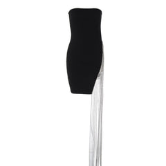 Wrapped Panel Tassel Slit Party Mini Dress