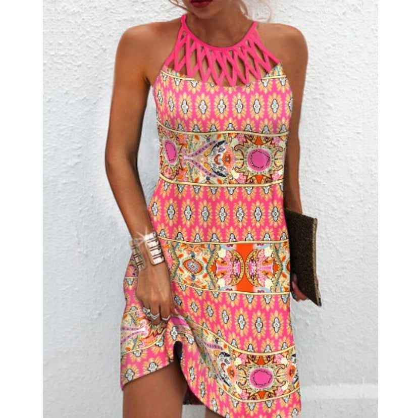Fashion Print Casual Halterneck Party Dress