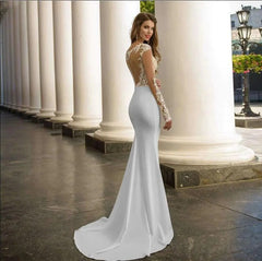 Lace Long Sleeve Mermaid Wedding Party Dress