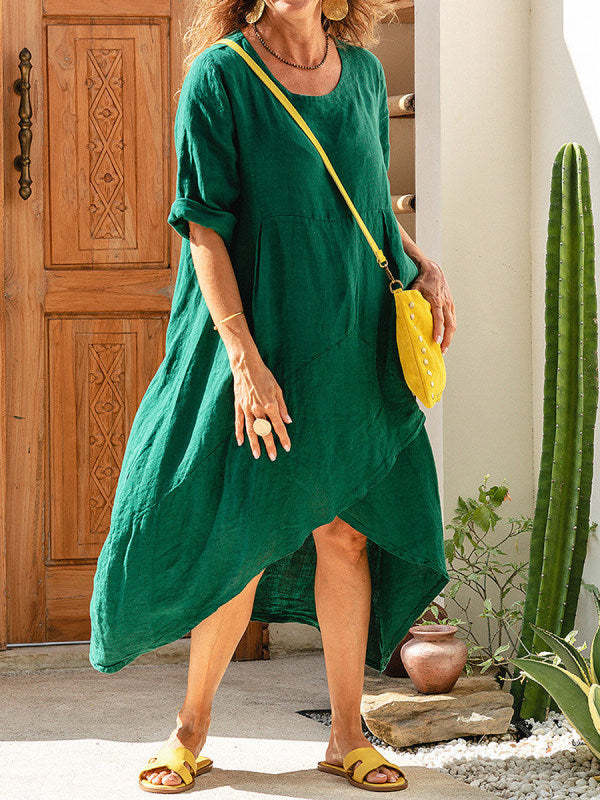 Women Neck Pocket Summer Loose Casual Maxi Dress