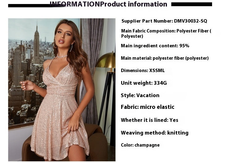 Autumn And Winter New Women's Sexy Gorgeous Sequined Strap Dress