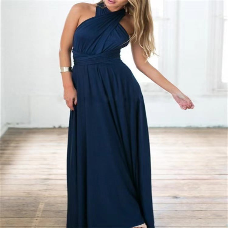 V-neck  Women Cross Strap Beauty Back Design Sleeveless Party Maxi Dress