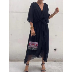 Batwing Sleeve V-neck half sleeve Midi Dress