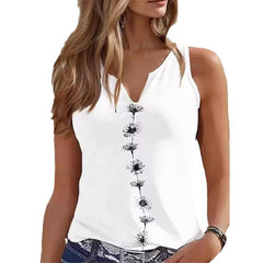 Casual Loose V-neck S Print Sleeveless T-shirt Top