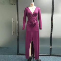 Design Sense High Slit Long Sleeve Dress