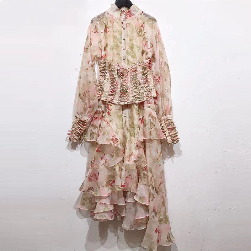 Women Flower Printed Long Sleeve Party Dress
