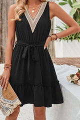 Tied Frill Sleeveless Mini Dress - Taboochic