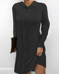 Long Sleeve Hooded Pullover Knitted Mini Dress For Women