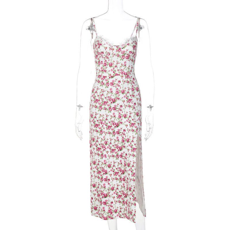 Lace Flowers Print Strap Dress