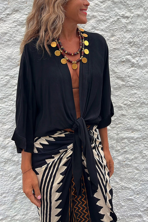 Women's Casual Lace Up Vacation Multi-color Top