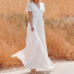 Autumn Tulle Dress Deep V Pullover Wedding Short Sleeve Dress