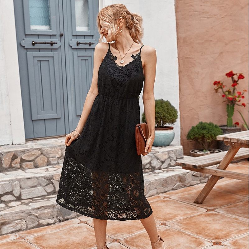 Summer Women Lace Sexy Strap Midi Dress