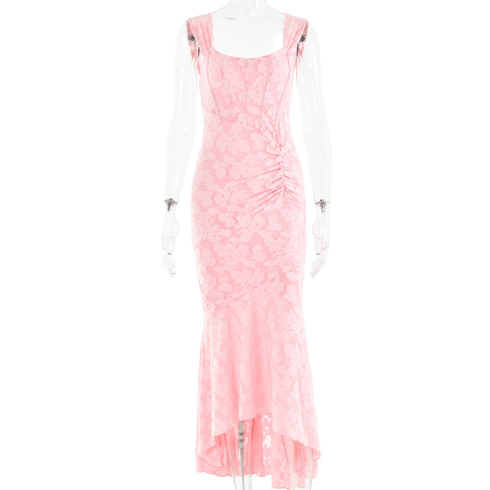 Fashion Off-neck Tube Top Stitching Hip Fishtail Sleeveless Dress