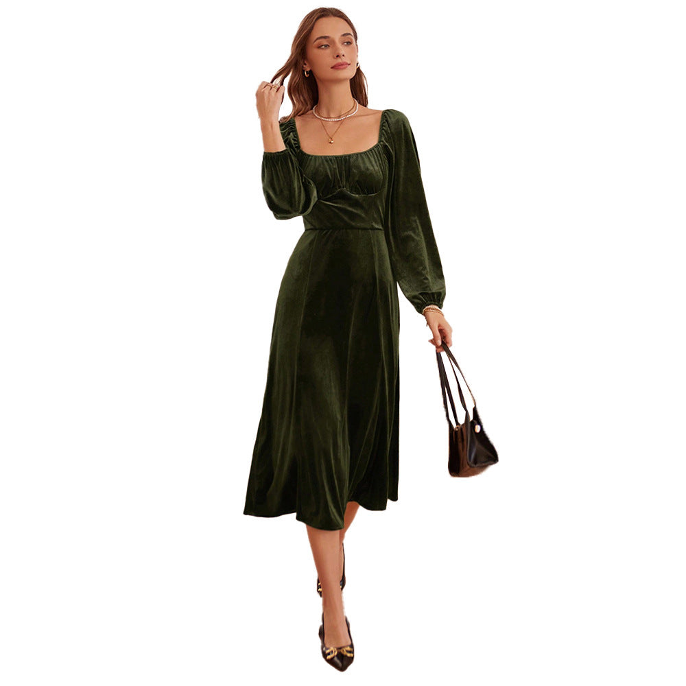 Women's Fashion Long Sleeve Velvet Dress