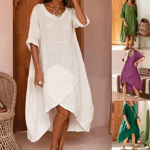 Women Neck Pocket Summer Loose Casual Maxi Dress