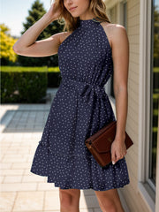 Tied Polka Dot Grecian Sleeveless Dress - Taboochic