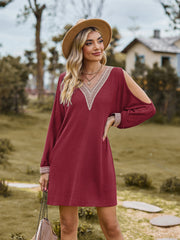 V-Neck Cutout Sleeve Mini Dress - Taboochic