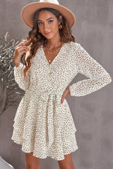 Tied Polka Dot Balloon Sleeve Layered Dress - Taboochic