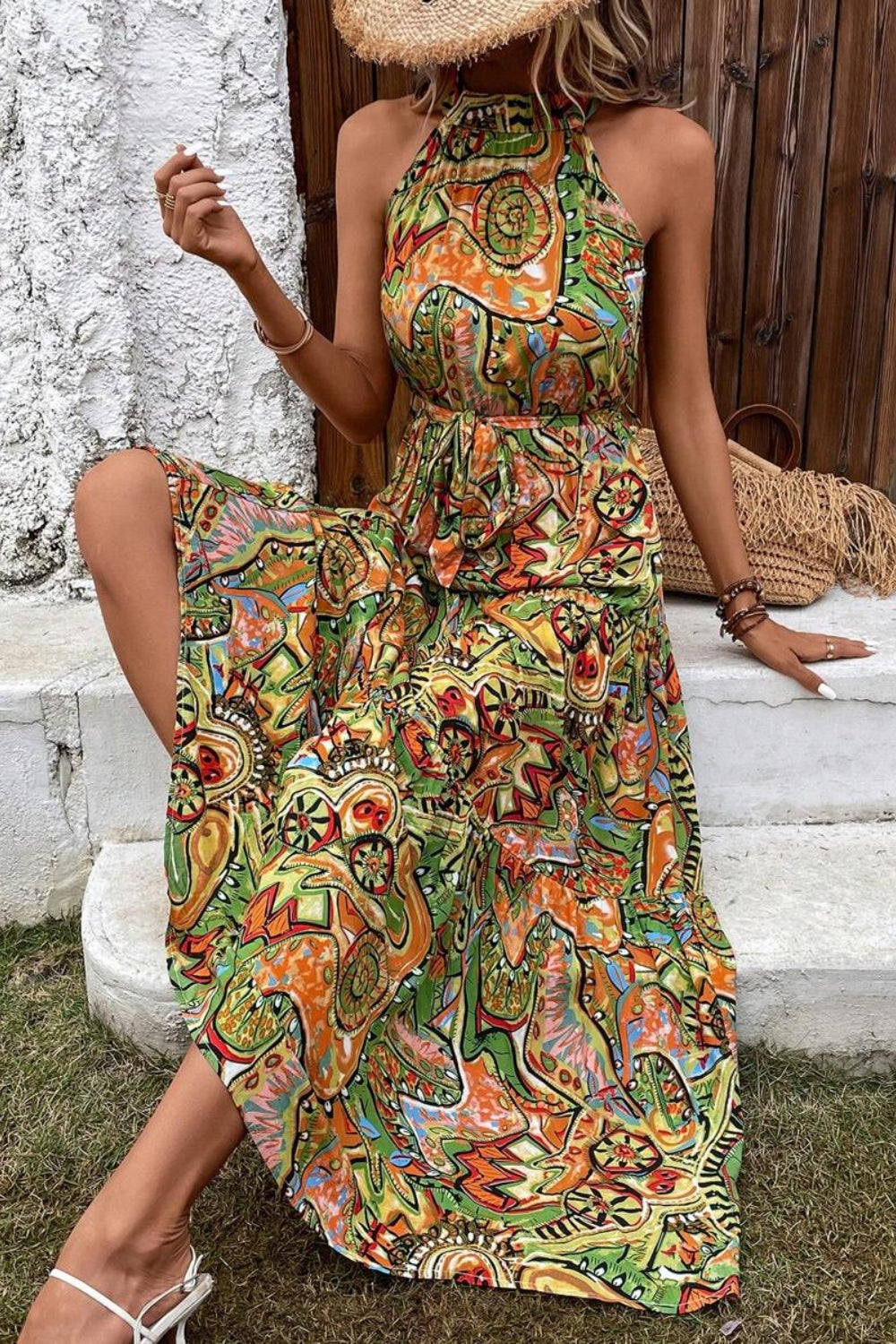 Tied Floral Sleeveless Dress - Taboochic