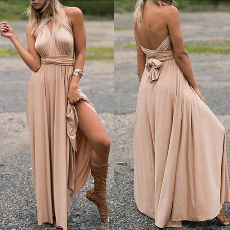 V-neck  Women Cross Strap Beauty Back Design Sleeveless Party Maxi Dress