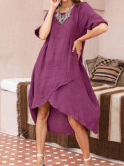 Women Neck Pocket Summer Loose Casual Maxi Dress