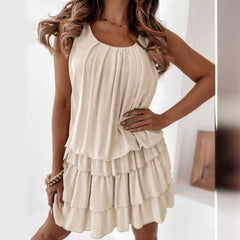 Amazon Independent Station Hot Selling Ruffled Solid Color Mini Dress