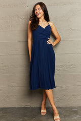 Tie Back Spaghetti Strap Pleated Dress - Taboochic