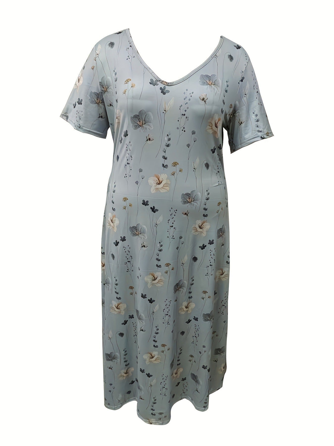 Casual Loose V-neck Printed Short Sleeve Dress