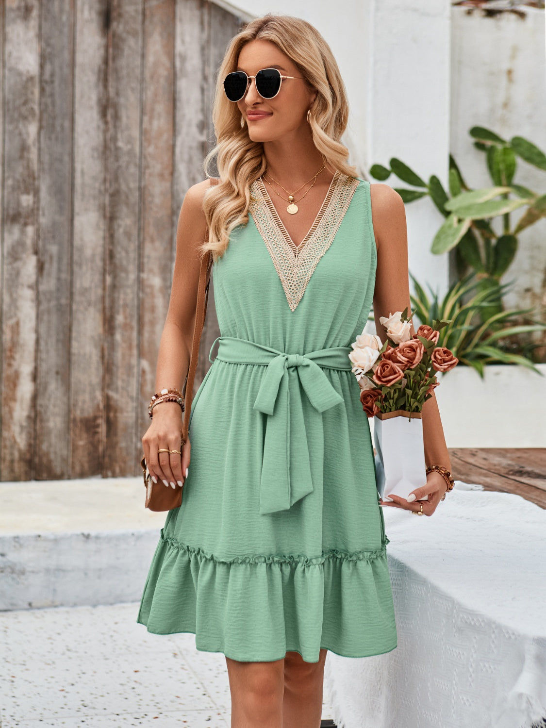 Tied Frill Sleeveless Mini Dress - Taboochic