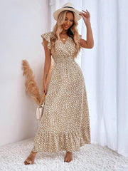 Women's V-neck Ruffled Sleeveless High Waist Maxi Dress