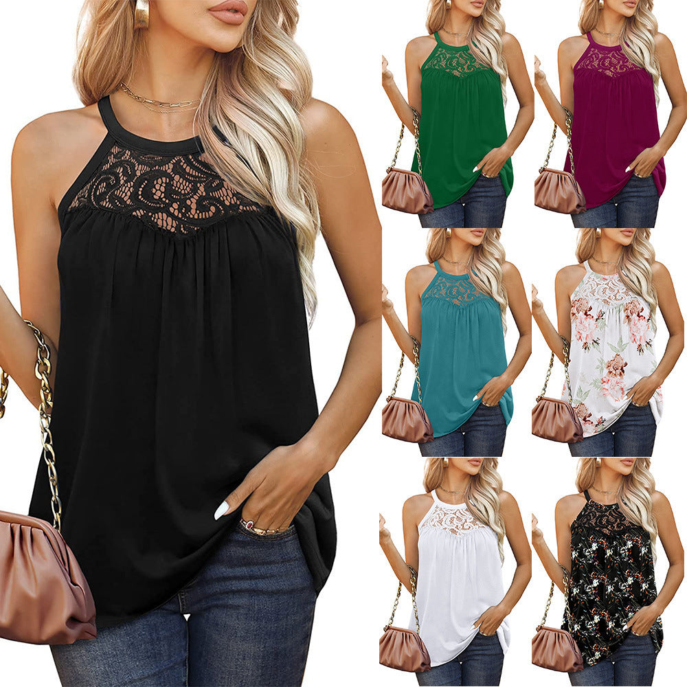 Loose Fit Summer Lace Halter Tank Top