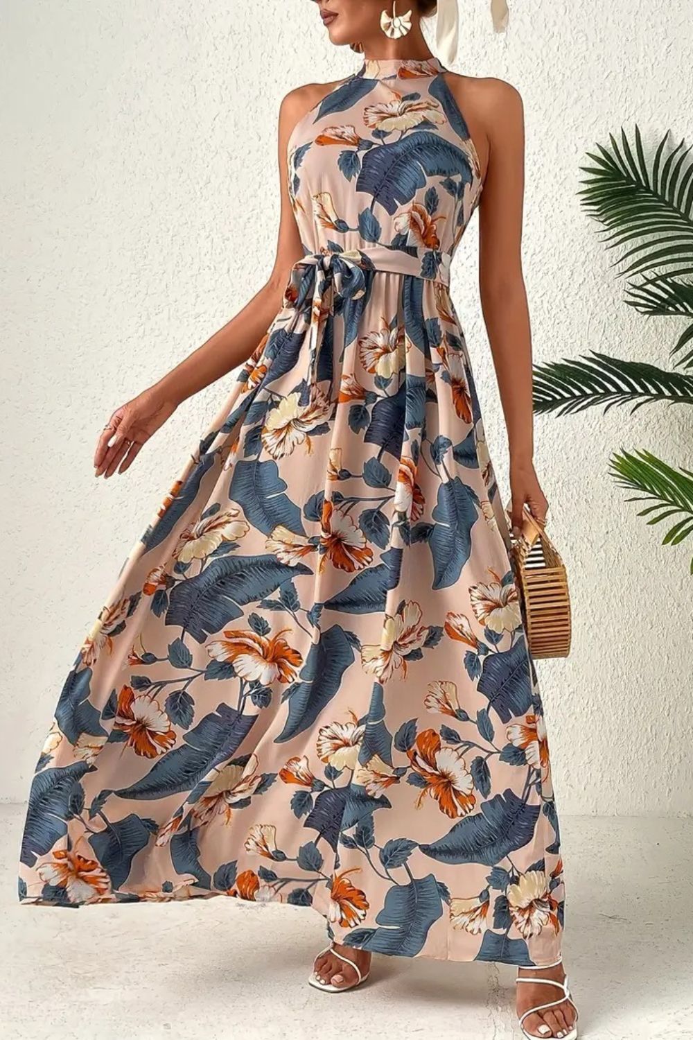 Tied Floral Sleeveless Dress - Taboochic