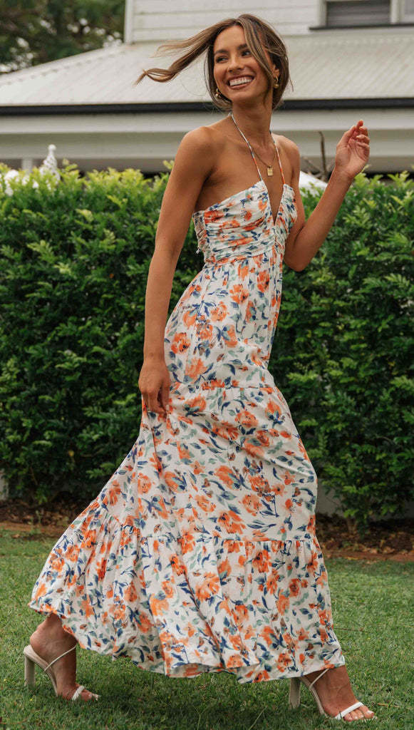 Chiffon V-neck Sleeveless Long Patchwork Strap Dress