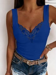 Full Size Lace Detail Sweetheart Neck Tank - Taboochic
