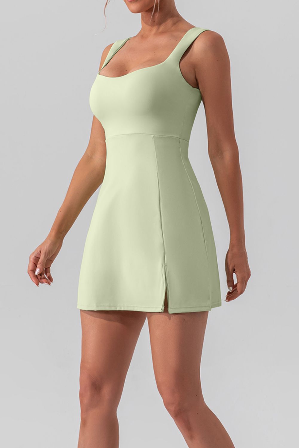 Square Neck Sleeveless Slit Mini Active Dress - Taboochic