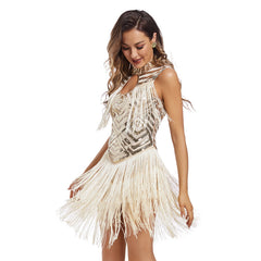 Ladies Tassel Sequins Retro Party Mini Dress