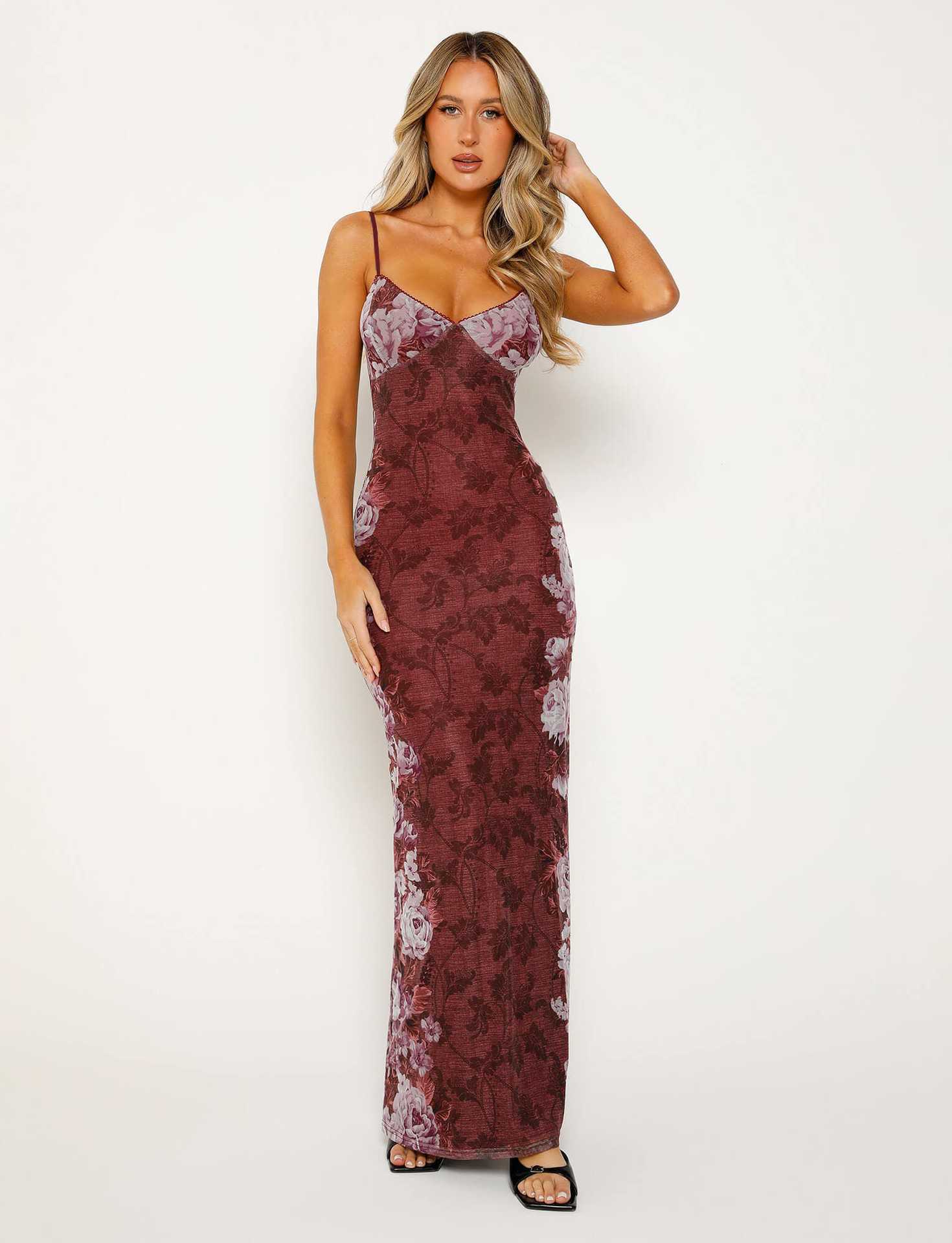 Y2K Slim Flowers Printing Slip Dress