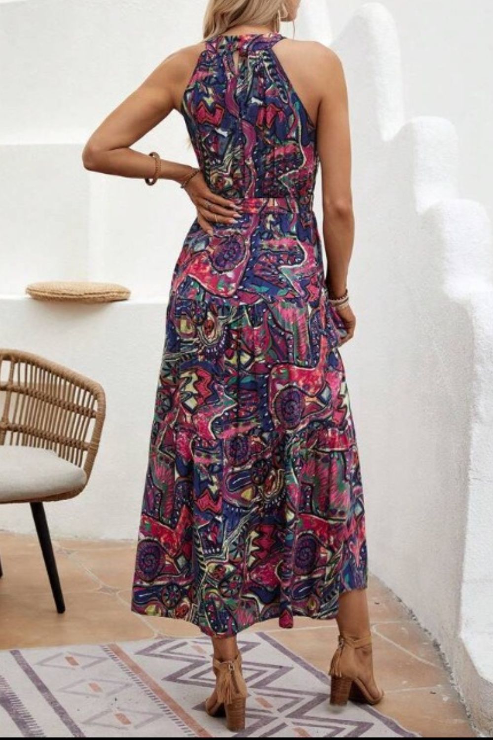 Tied Floral Sleeveless Dress - Taboochic