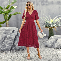 Fashion V-neck Elegant Short Sleeve Long Dress