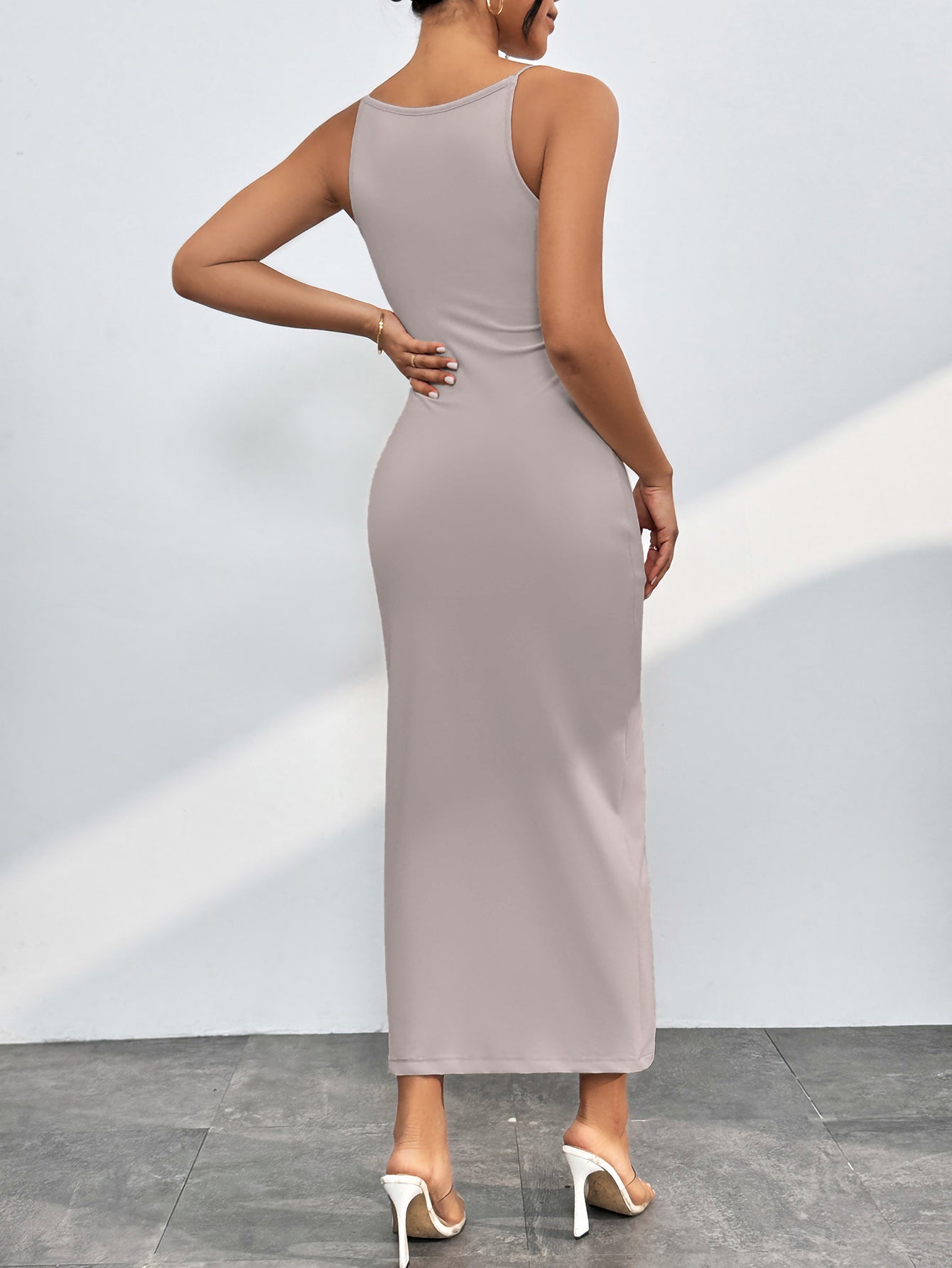 Round Neck Wrap Midi Cami Dress - Taboochic