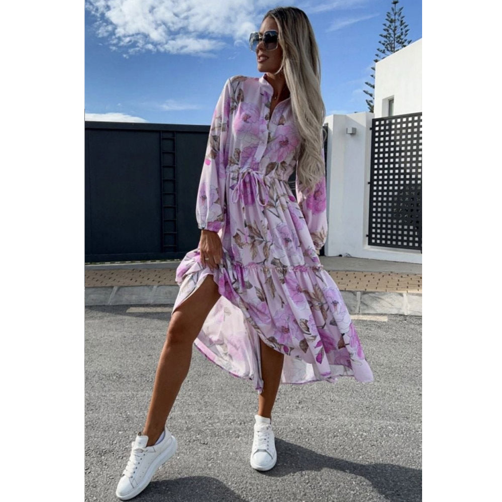 Women's Printing Loose And Stylish Long Sleeves Midi Dress