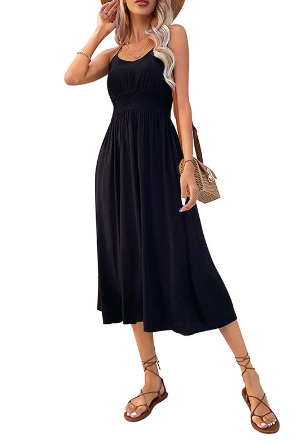 Spaghetti Strap Scoop Neck Midi Dress - Taboochic