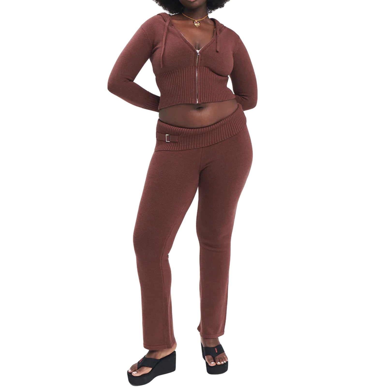 Hoodie Suit Women Leisure Sexy Zip Sweater And High Waist Pajama Set