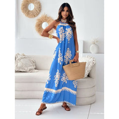 European And American Ladies Fashion Printing Slip Maxi Dress