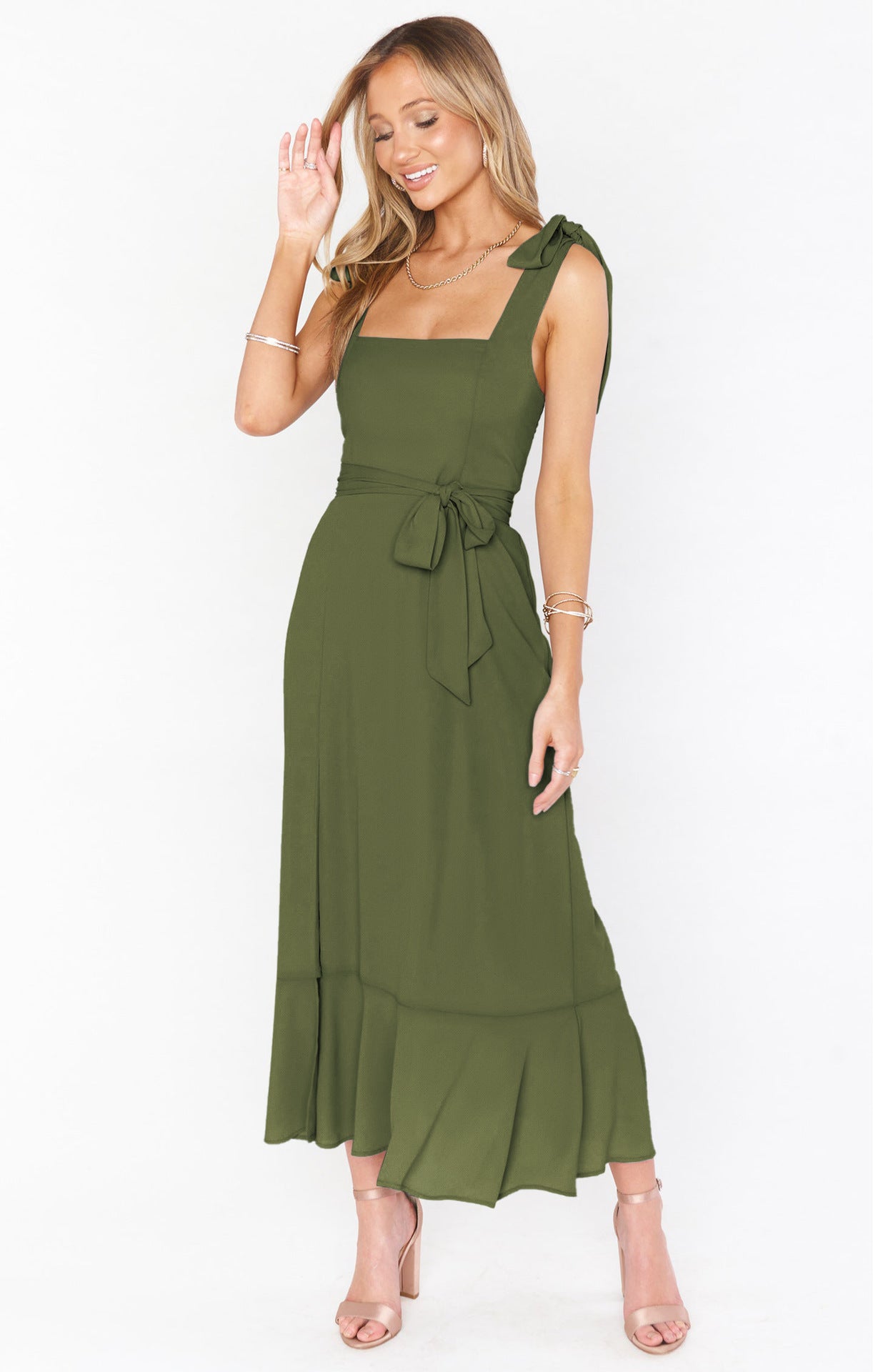 Women's Fashion Temperament Commuter Solid Color Strap Maxi Dress